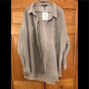 Gray corded button up